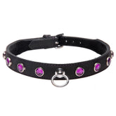 Leather Rhinestone Collar- Amethyst